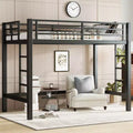 Letto a soppalco in metallo, struttura salvaspazio con doppia scala e sponde di sicurezza, nero - ModernLuxe
