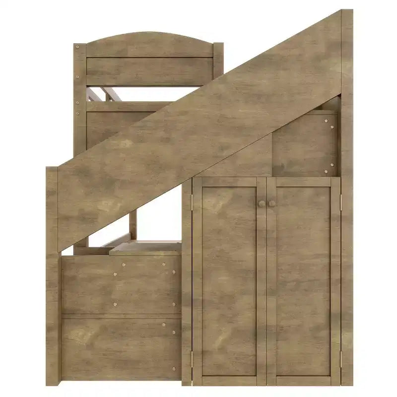 Patrová postel Whisen Twin XL s přistýlkou, úložným prostorem, schodištěm z masivního dřeva s úložným prostorem, šatní skříní a 3 zásuvkami, pro děti