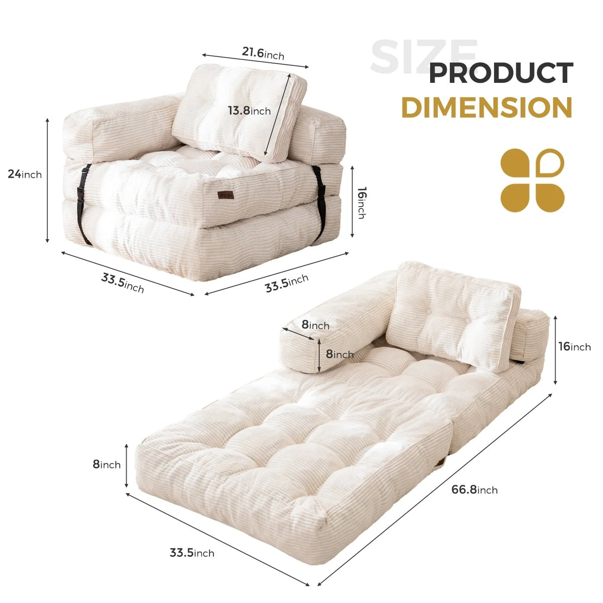 Składana sofa z funkcją spania, narożna sofa podłogowa w kształcie litery L