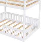 Houten stapelbed met twee volledige slaapplaatsen, ladder en valbeveiliging, laag stapelbed voor twee volledige matrassen met lattenbodem