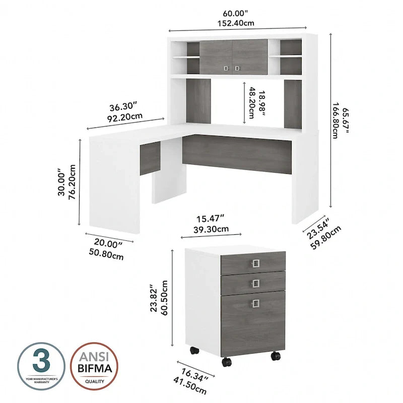 Echo L-vormig bureau met opzetkast en laden