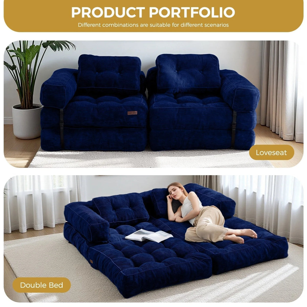 Składana sofa z funkcją spania, narożna sofa podłogowa w kształcie litery L