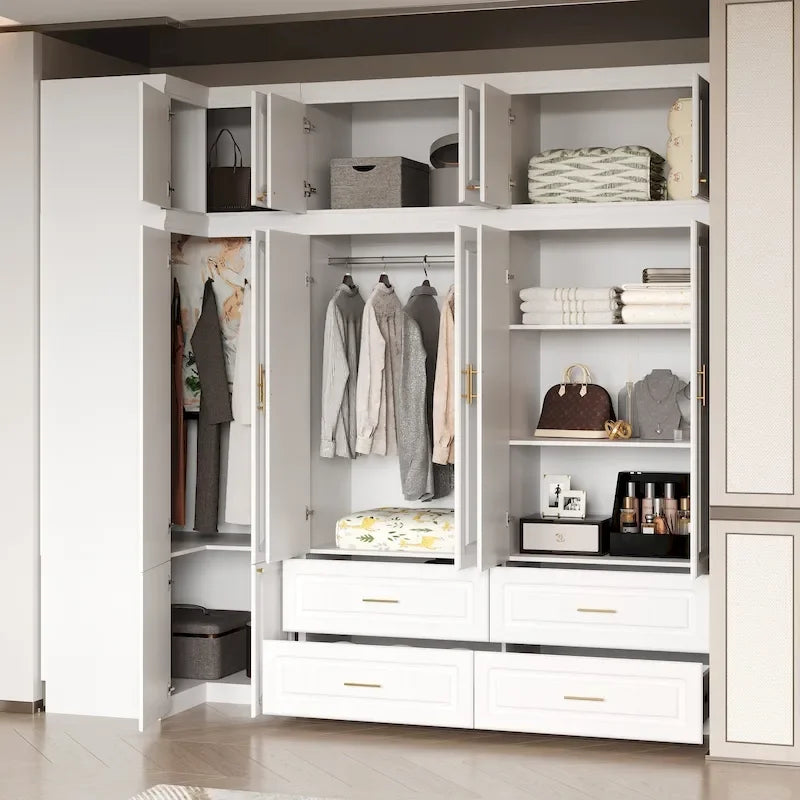 Kleiderschrank mit 93,9/74,2 Zoll Höhe, Hängebereich, Schubladen und Stauraum