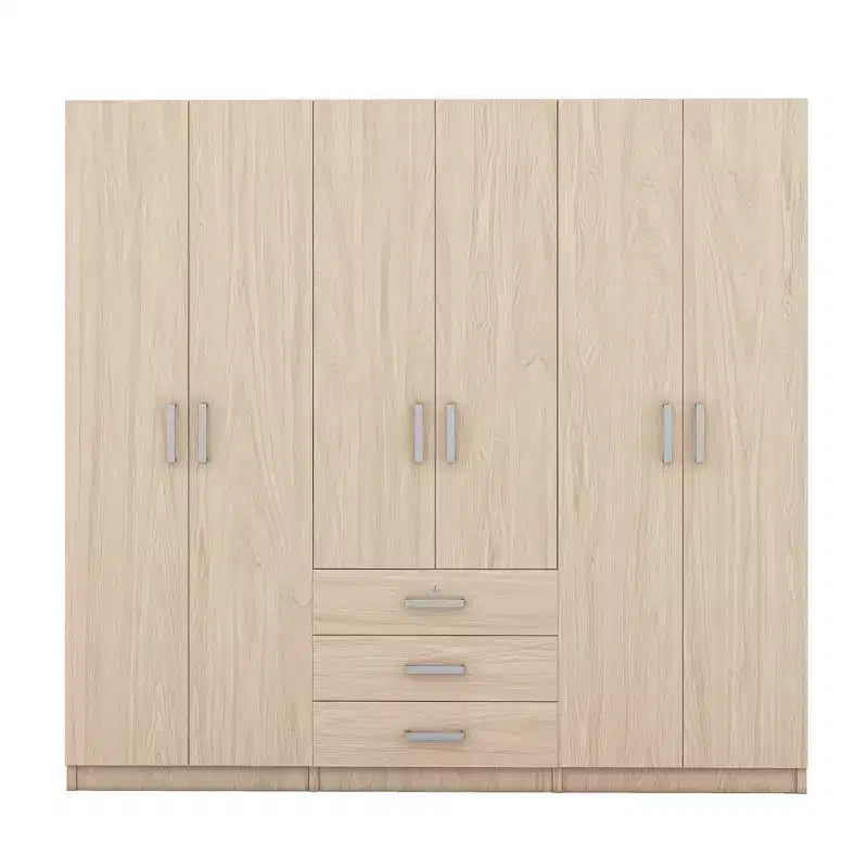 Roupeiro de madeira com 6 portas e gavetas para quarto