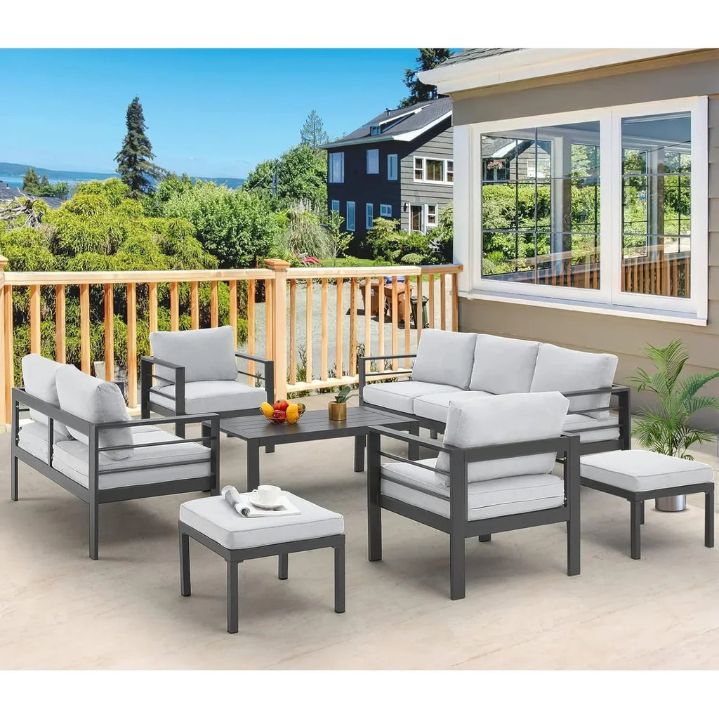 AECOJOY 7-delige aluminium tuinmeubelset voor buiten, loungeset