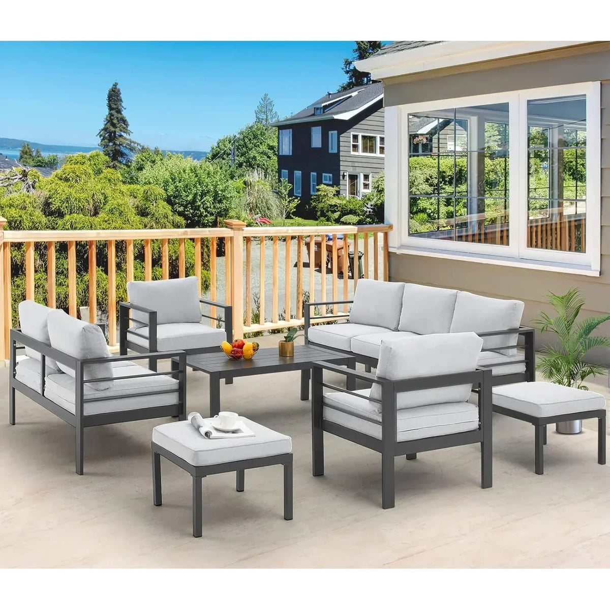 AECOJOY 7-delige aluminium tuinmeubelset voor buiten, loungeset