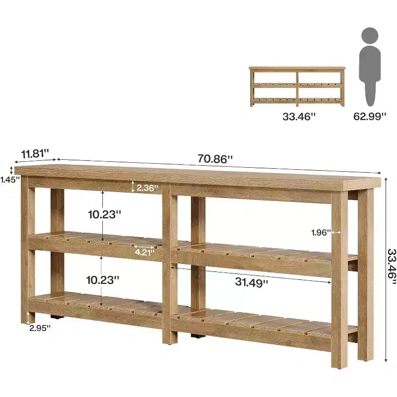 Table console extra longue Tribesigns de 180 cm, table d’entrée de style campagne à 3 niveaux, table en bois derrière le canapé pour salon, couloir et vestibule