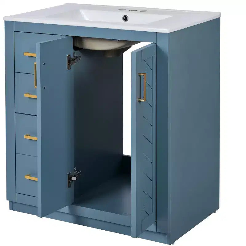 Badkamermeubel voor enkele wastafel van 30 met kast en 3 laden - zwart / blauw / groen / indigo / wit