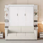 Whisen modernes Murphy-Bett in Queensize mit Holzrahmen, Wandbett mit Sofa und Regalen