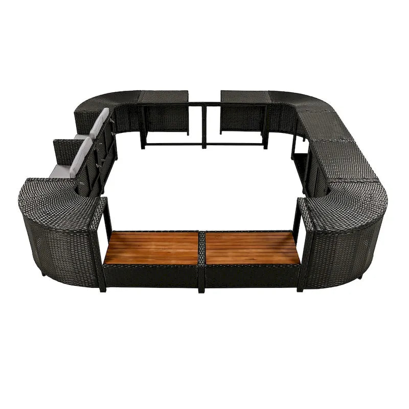 Spa-Umrandung, Spa-Gestell, viereckiges Outdoor-Lounge-Set aus Polyrattan