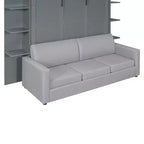 Whisen modernes Murphy-Bett in Queensize mit Holzrahmen, Wandbett mit Sofa und Regalen
