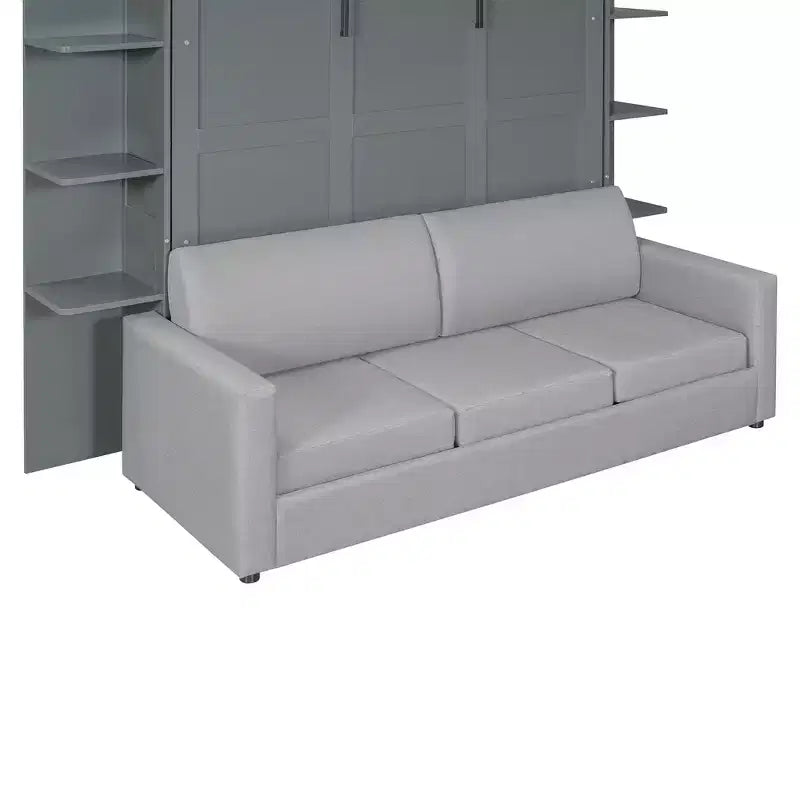 Whisen modernes Murphy-Bett in Queensize mit Holzrahmen, Wandbett mit Sofa und Regalen