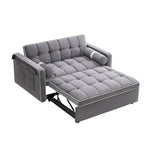 Sofá-Cama Convertível de Veludo para 2 Pessoas, com 55', Cama Extensível, Encosto Reclinável Ajustável, Bolsos Laterais e Suporte para Telemóvel