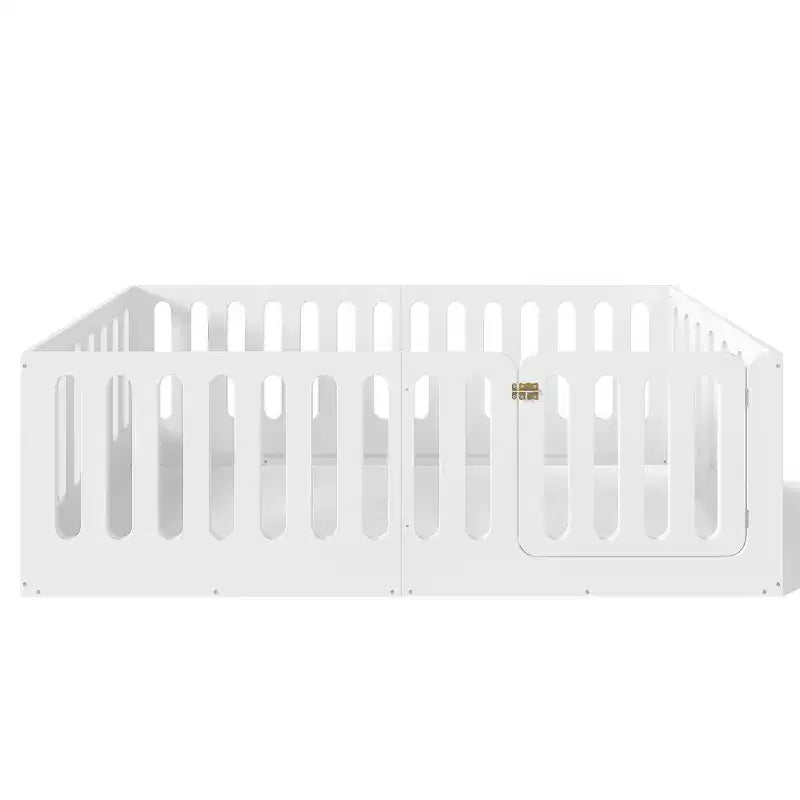 Letto singolo Montessori bianco da pavimento con sponde di sicurezza e porticina ??Legno massello, 1 bambino
