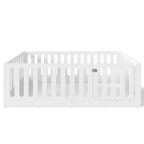 Letto singolo Montessori bianco da pavimento con sponde di sicurezza e porticina ??Legno massello, 1 bambino