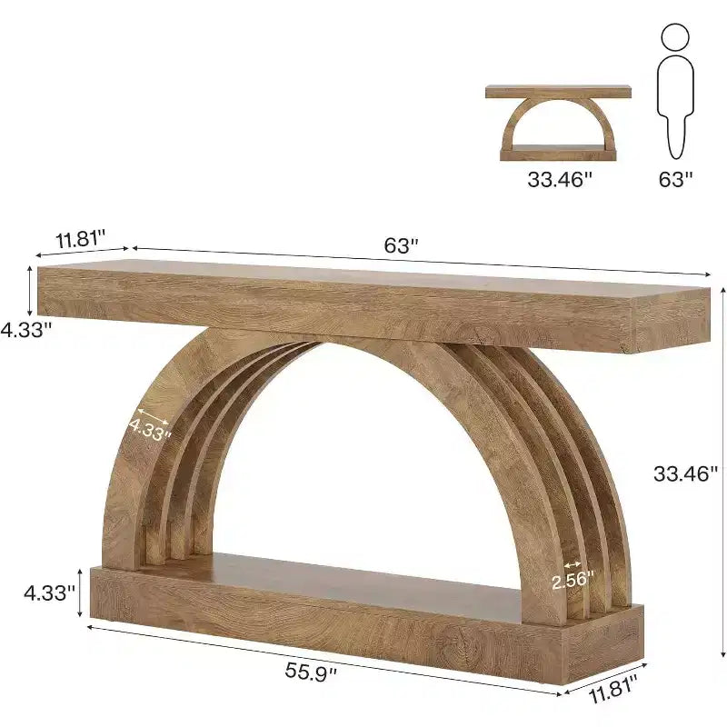 Console d'entrée Lantine de 160 cm, table de canapé à 2 niveaux derrière le canapé, console étroite de style campagne à arche unique pour couloir, salon, vestibule, naturel