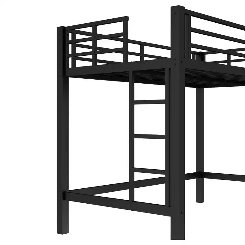 Letto a soppalco in metallo, struttura salvaspazio con doppia scala e sponde di sicurezza, nero - ModernLuxe