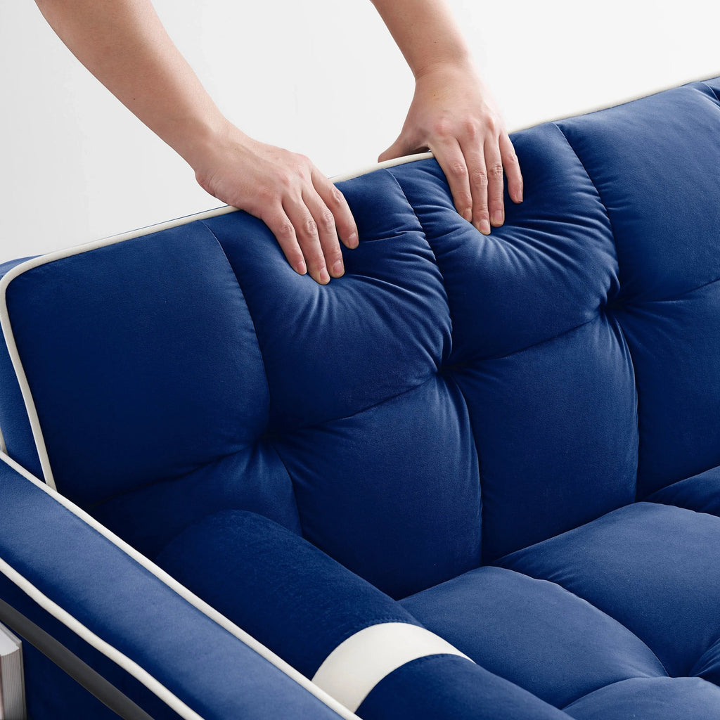 Sofá-Cama Convertível de Veludo para 2 Pessoas, com 55', Cama Extensível, Encosto Reclinável Ajustável, Bolsos Laterais e Suporte para Telemóvel