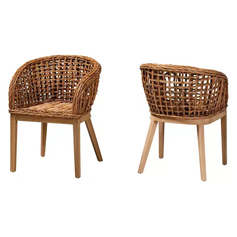 Set di 2 sedie da pranzo bali & pari Mario in legno di teak e rattan, finitura marrone naturale, in stile bohémien moderno
