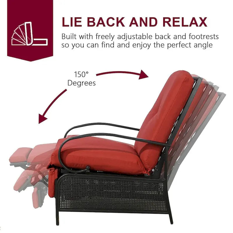 Cadeira reclinável ajustável de exterior, sofá de descanso com almofada - 38 (D) x 26.5 (W) x 38.5 (H) POLEGADAS