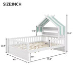 Cama-casa de madeira ModernLuxe para colchão individual/cama de casal com cabeceira com arrumação, estrutura de cama infantil em pinho maciço com grades de proteção