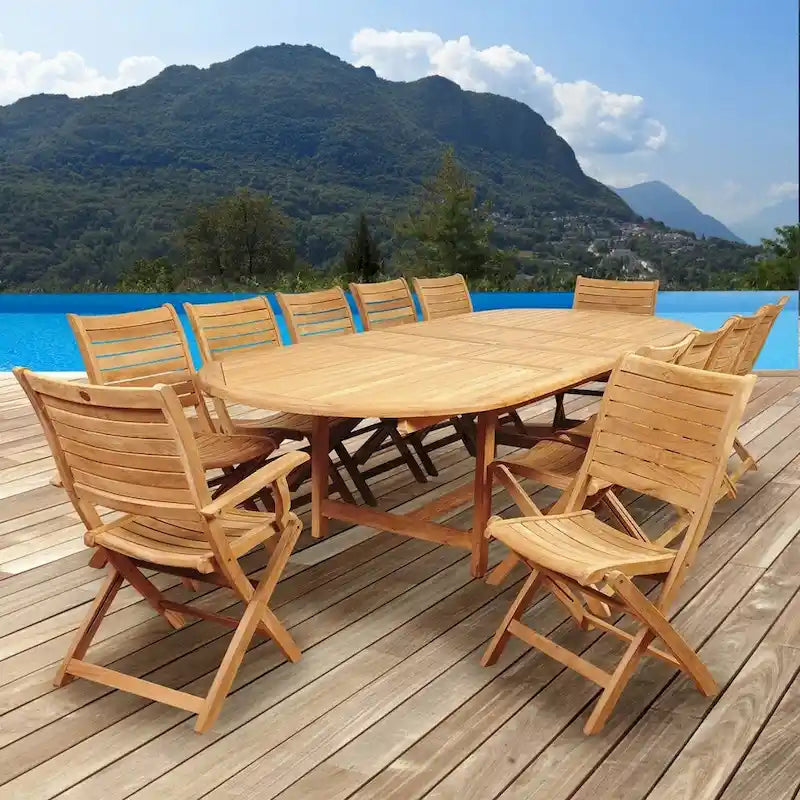 Conjunto de jantar extensível de exterior Amazonia Teak Sessa com 13 peças - 13 peças