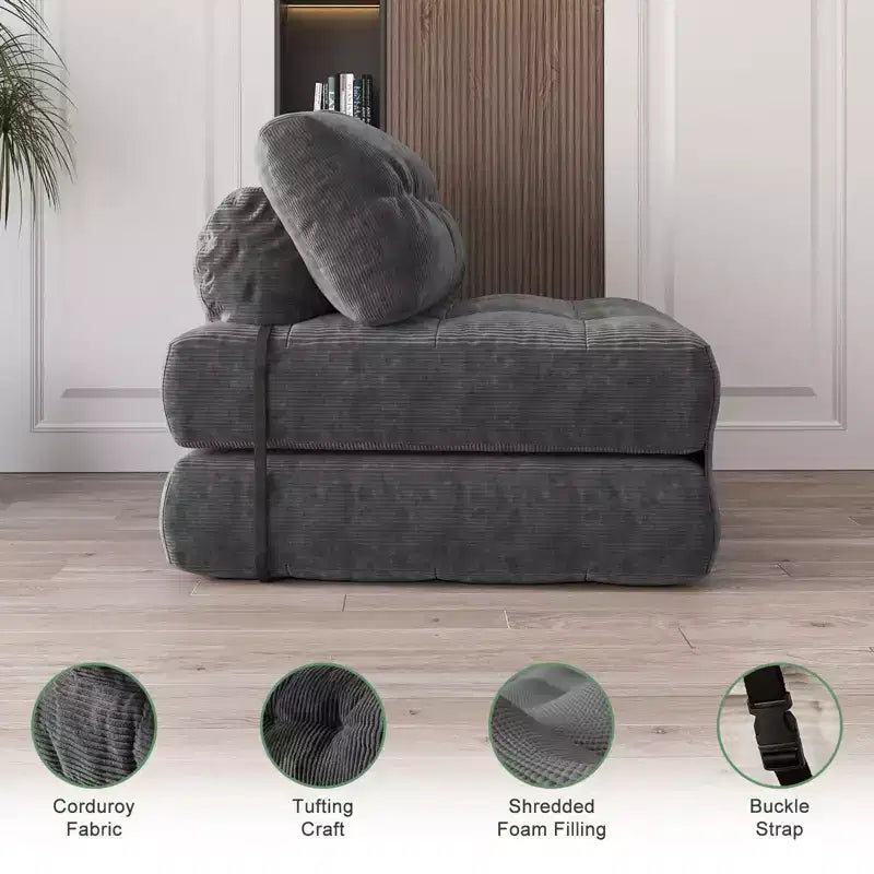 Divano letto futon pieghevole in velluto a coste, poltrona letto trasformabile da pavimento con cuscino e supporto per la schiena