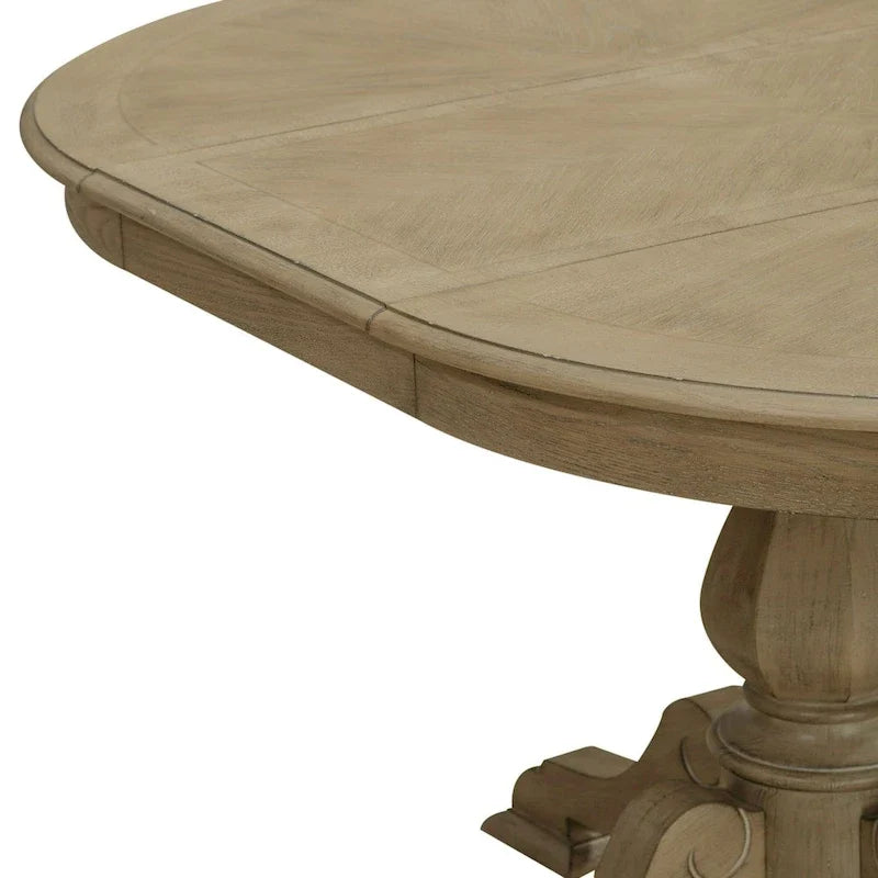Mesa de jantar redonda com pé central Magnolia Manor e extensões - 2 acabamentos