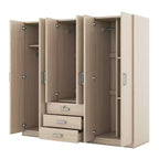 Roupeiro de madeira com 6 portas e gavetas para quarto