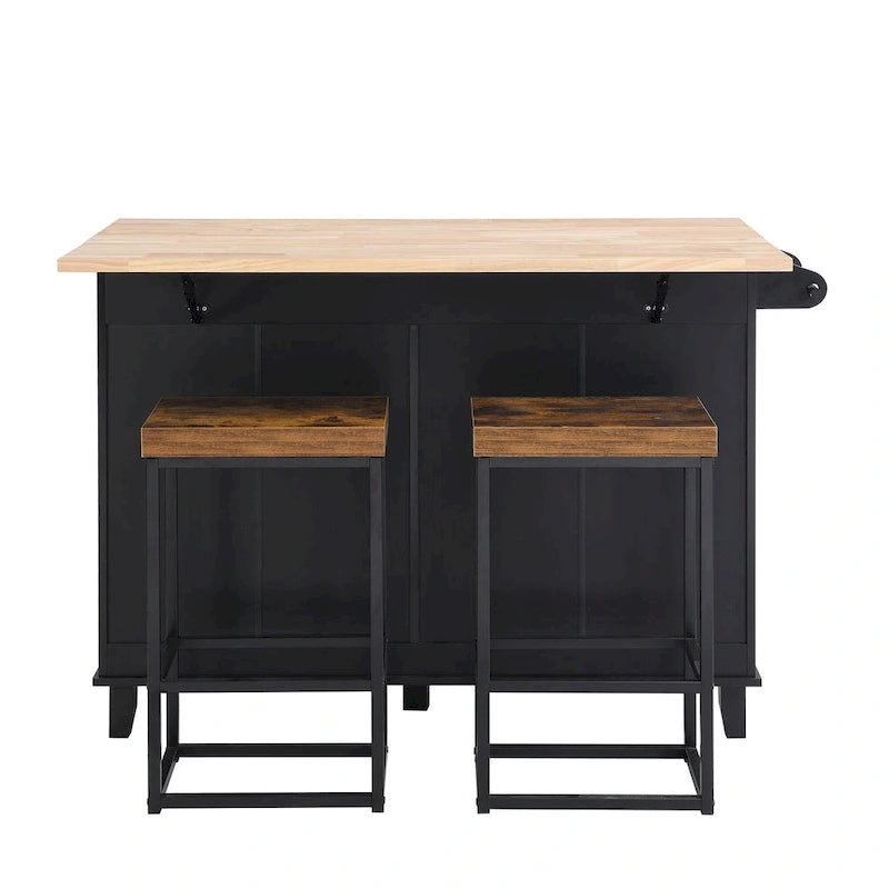 Ensemble îlot de cuisine TOPMAX avec rallonge rabattable et 2 places assises, ensemble table à manger avec étagère réglable, tiroirs et porte-serviettes