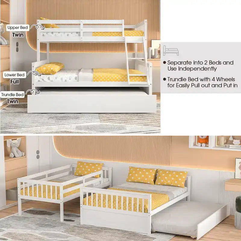 Letto a castello Gymax con letto singolo sopra un letto matrimoniale, estraibile singolo e piattaforma convertibile