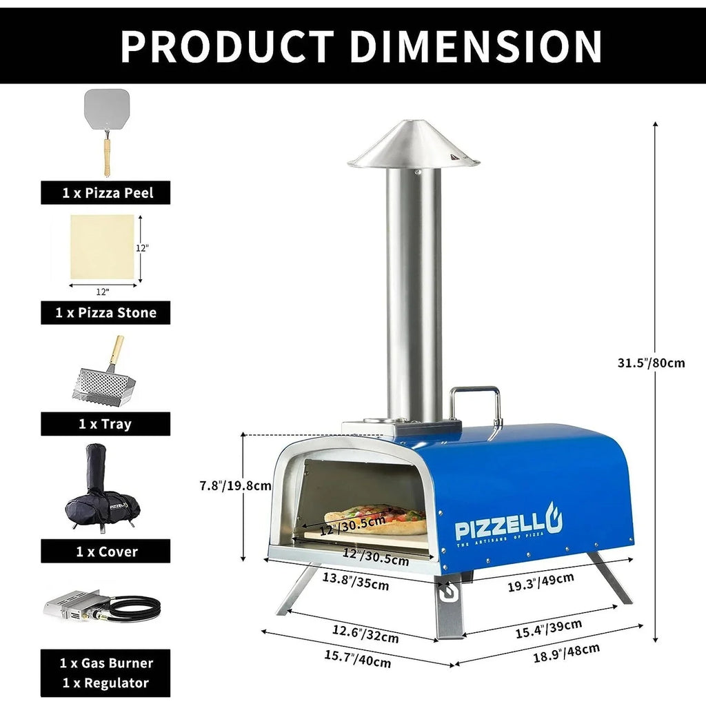 Multibrennstoff-Pizzaofen für den Außenbereich, Steinofen-Pizzaofen mit Gasbrenner und Holzfach – 12 Zoll