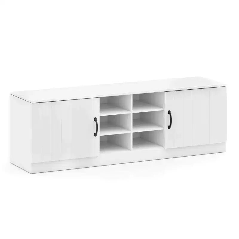 Banc à chaussures à 2 portes avec étagères réglables et espace de rangement dissimulé, naturel + blanc/Whi5te