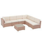 Ensemble de canapé modulaire d’extérieur rembourré en osier et acier, 7 pièces