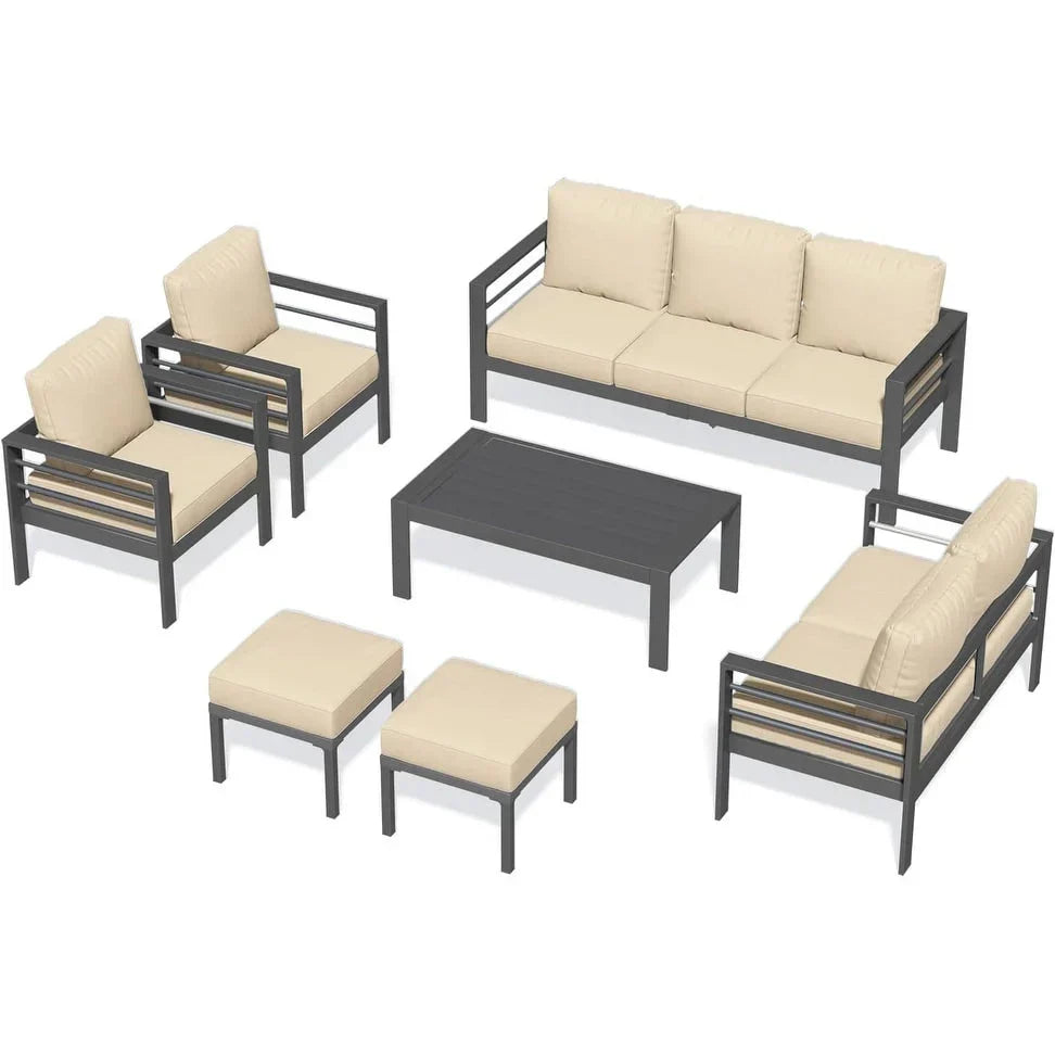 AECOJOY 7-delige aluminium tuinmeubelset voor buiten, loungeset