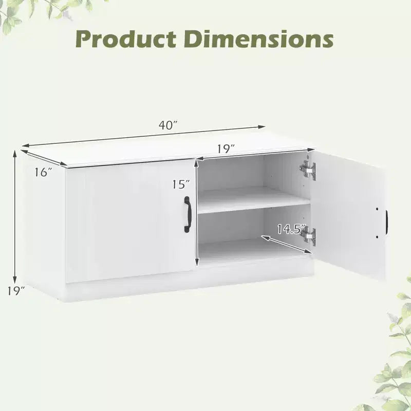 Banc à chaussures à 2 portes avec étagères réglables et espace de rangement dissimulé, naturel + blanc/Whi5te