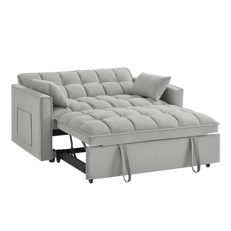 Sofá-cama de 2 lugares 4 em 1 com braços e bolsos de arrumação, sofá-cama extraível multifunções com encosto ajustável