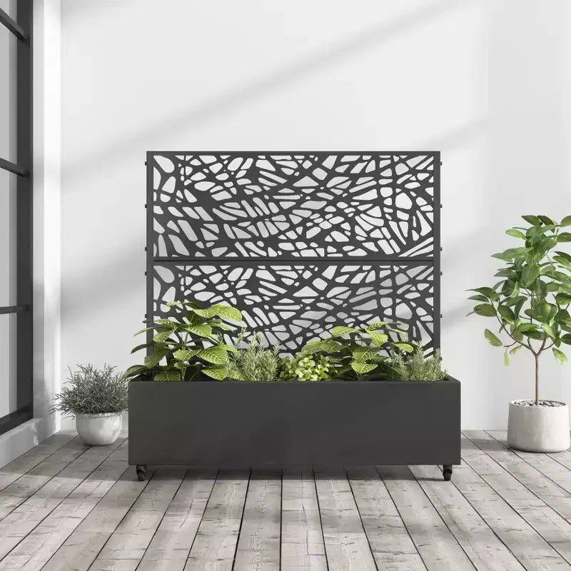 MAYEERTY-Pflanzkasten mit Rankgitter, schwarzes Eisennetz, Stil 01, 72x47x16in, 3-teiliges Set