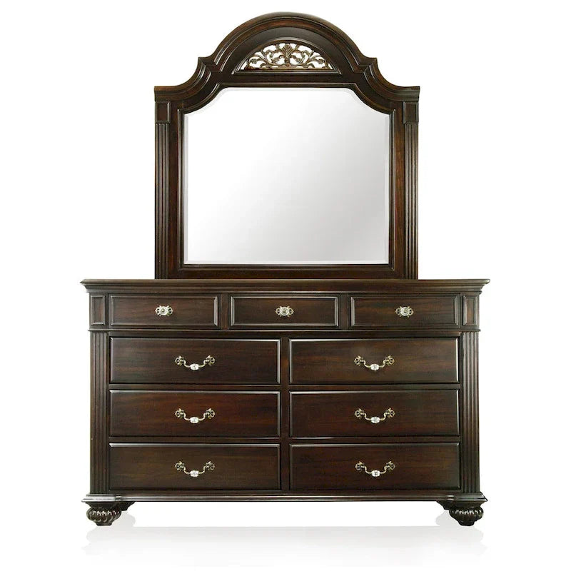Vame traditionelles 2-teiliges Set aus Kommode mit 9 Schubladen und Spiegel von Furniture of America