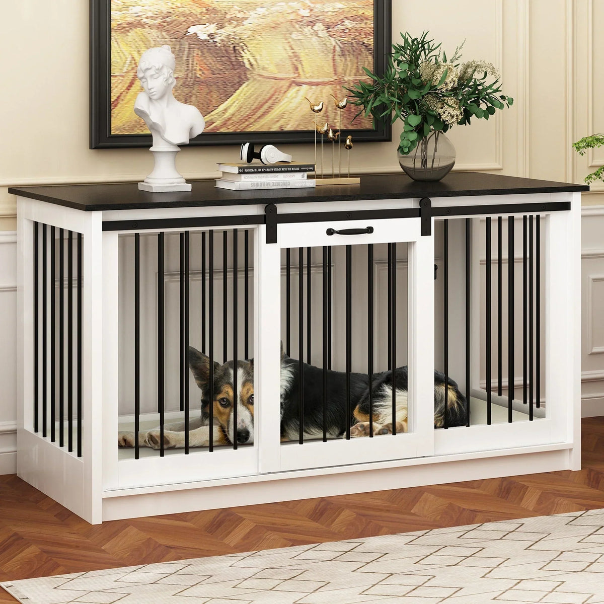 Résidence pour animaux avec renforcement par tubes en fer, cage pour chien élégante et robuste