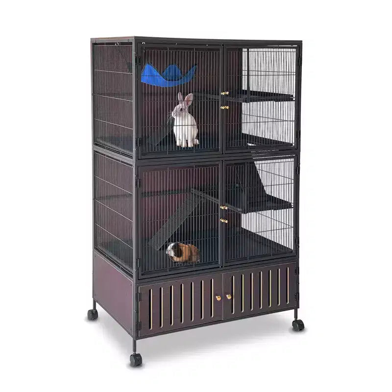 Cage pour petits animaux, cage pour furet : habitat à 5 niveaux de 59 po avec meuble de rangement, comprend un hamac, des roulettes, des rampes amovibles et des bacs faciles à nettoyer