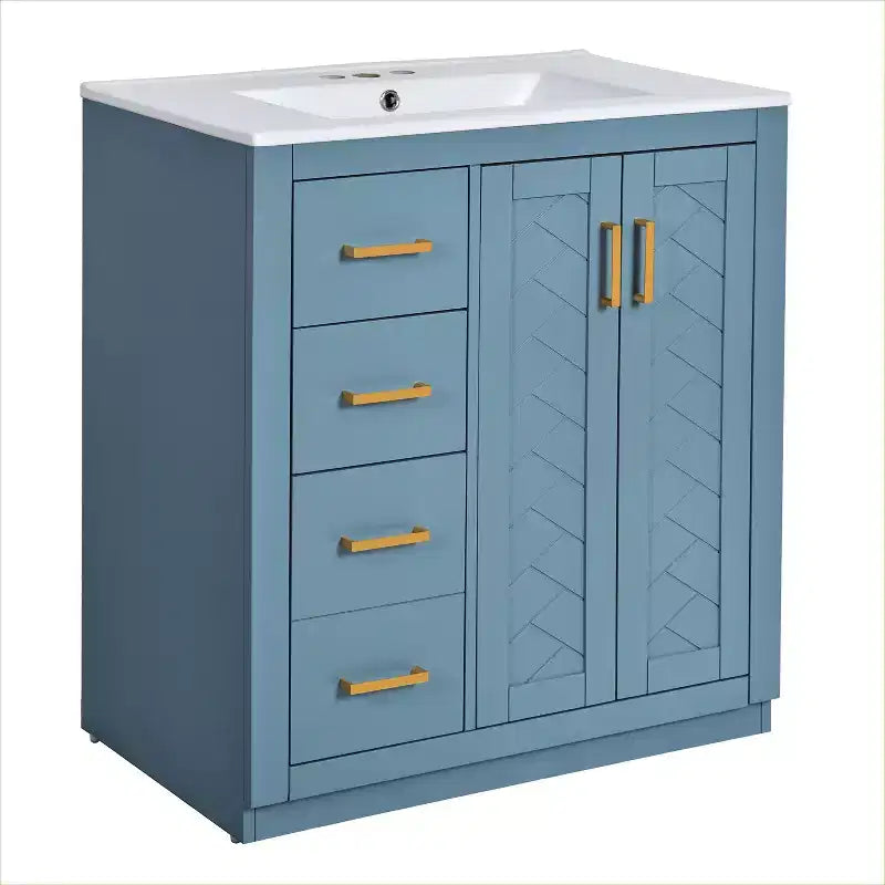 Badkamermeubel voor enkele wastafel van 30 met kast en 3 laden - zwart / blauw / groen / indigo / wit