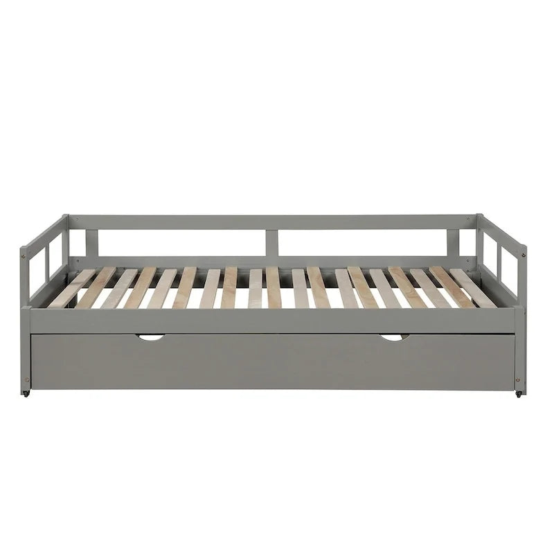 Letto da giorno allungabile con letto estraibile, letto da giorno in legno con letto estraibile