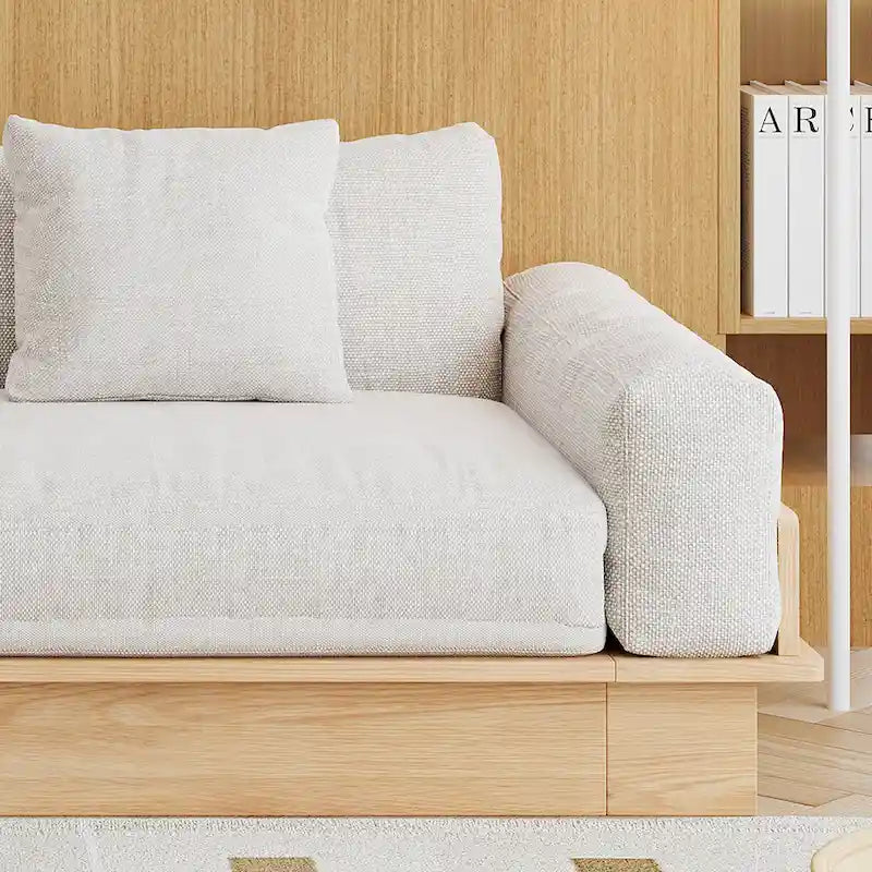 JASIWAY nowoczesna sofa z litego drewna tapicerowana bawełną i lnem