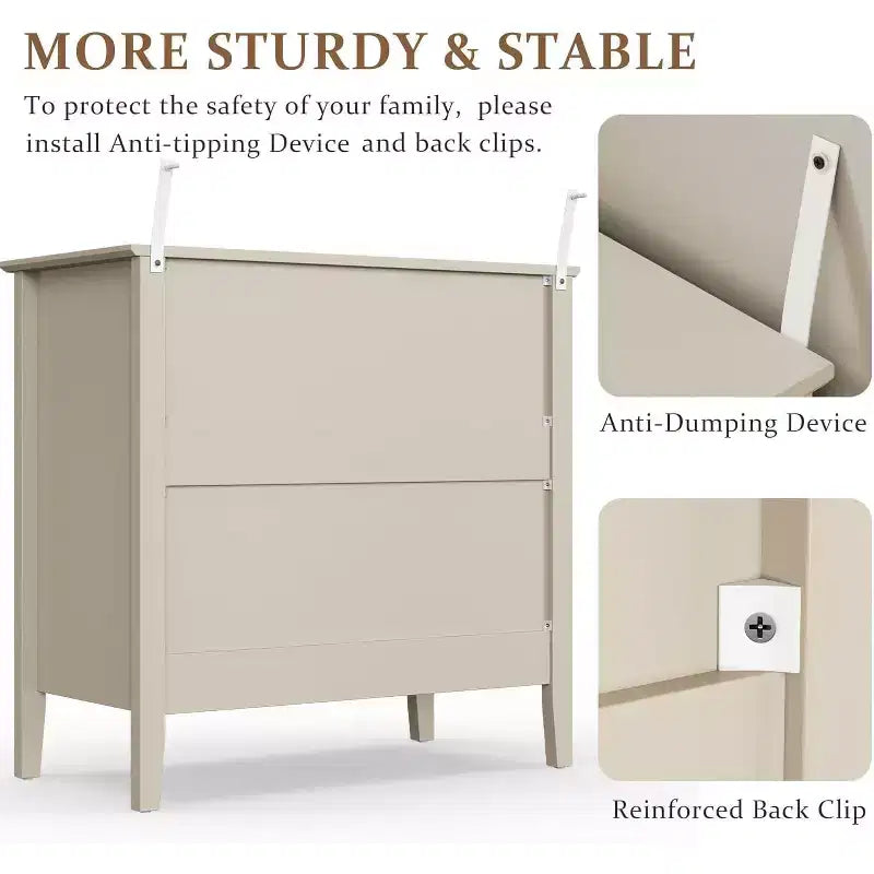 Comò Heynemo a 3 cassetti, comodino in legno verniciato alto 30 pollici con contenitore, ampia cassettiera moderna con guide a sfere