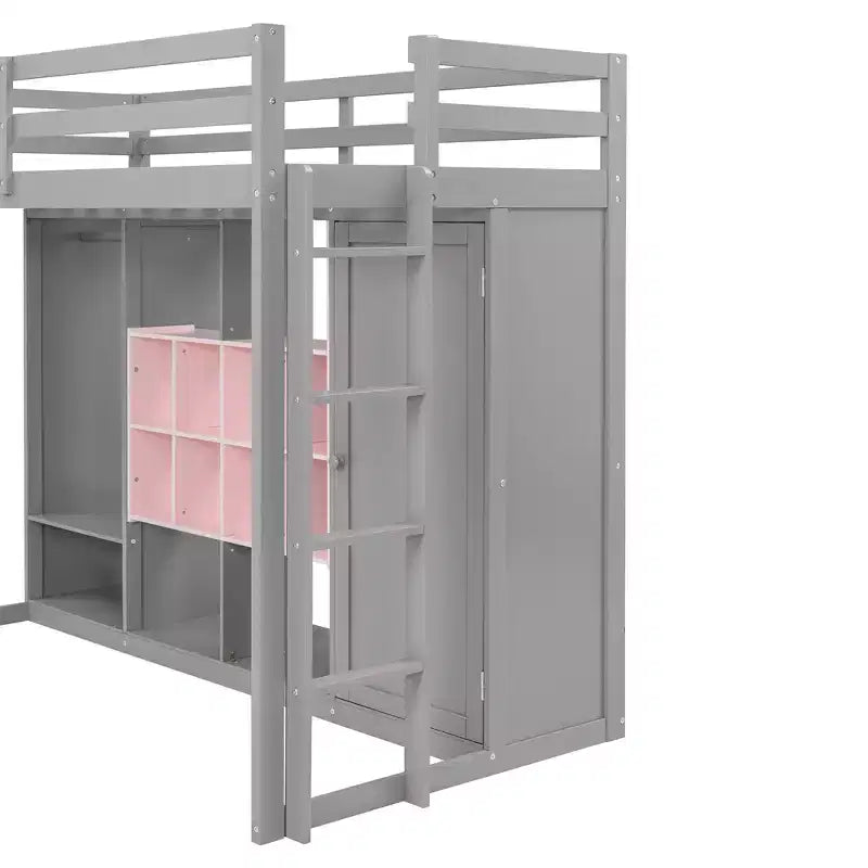 Lit mezzanine pour enfants avec armoire et étagères, cadre de lit mezzanine en bois avec meuble de rangement pour enfants et adolescents