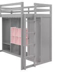Lit mezzanine pour enfants avec armoire et étagères, cadre de lit mezzanine en bois avec meuble de rangement pour enfants et adolescents