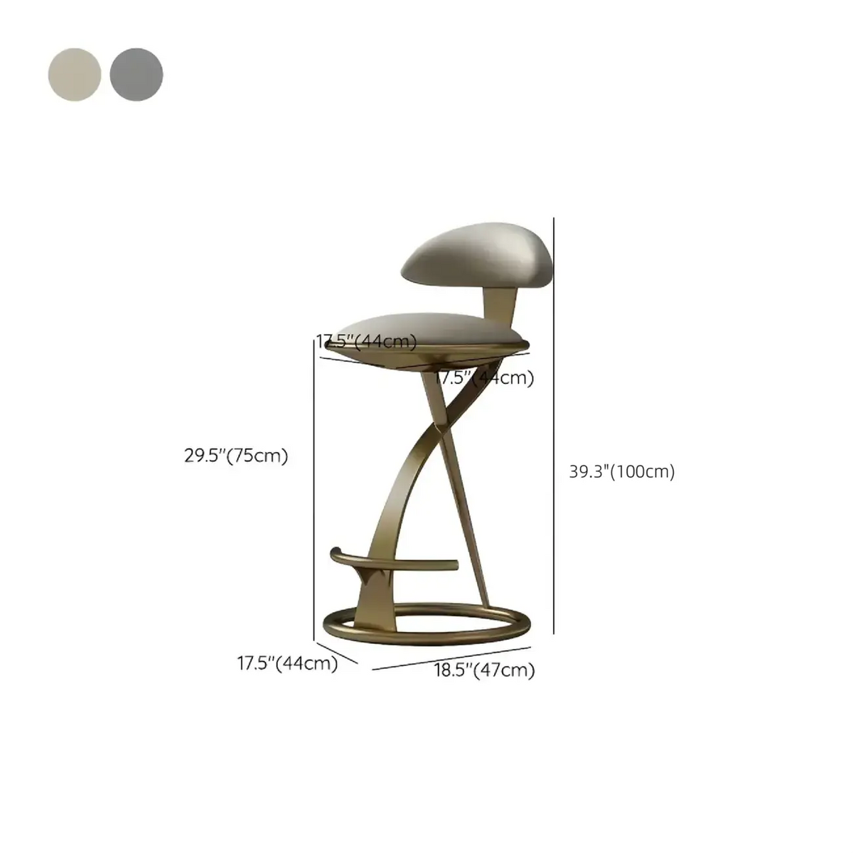Tabouret de bar élégant en cuir beige avec cadre métallique doré