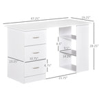 HOMCOM 47 modern thuiskantoorbureau met boekenkast, schrijftafel en werkplek, met 3 laden en opbergplank - wit
