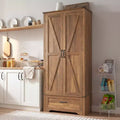 Armoire garde-manger de style champêtre HOMCOM 72 po avec portes de grange, grande armoire de rangement de cuisine avec étagères réglables et tiroir
